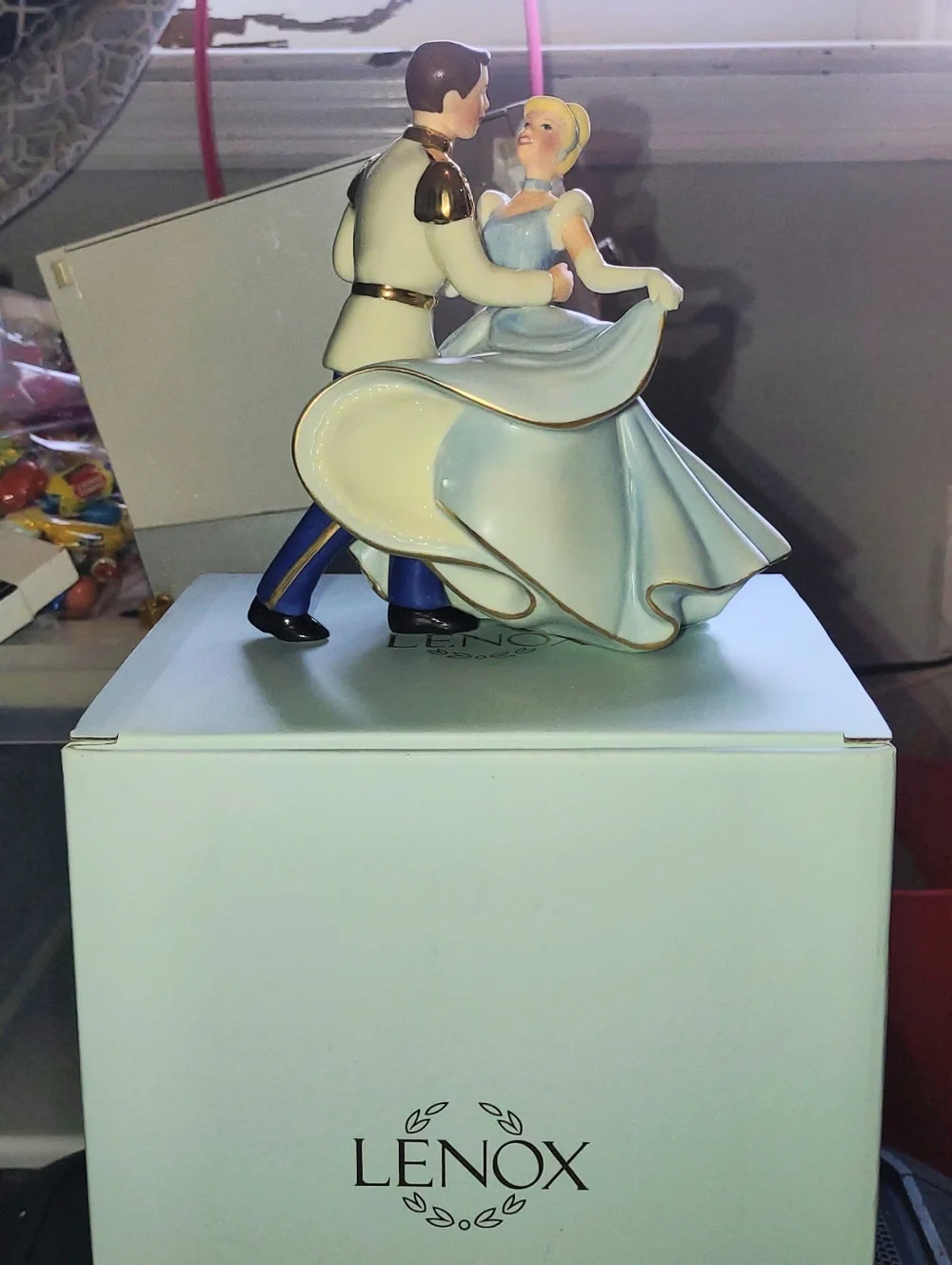 Lenox  Cinderella and Prince Figurine in Light Blue, White and Gold Cake topper